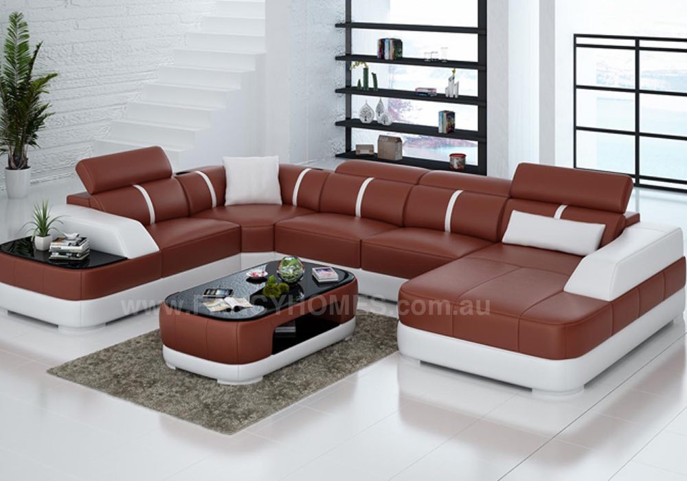 Sofia Contemporary Modular Leather, Red And White Leather Sofa