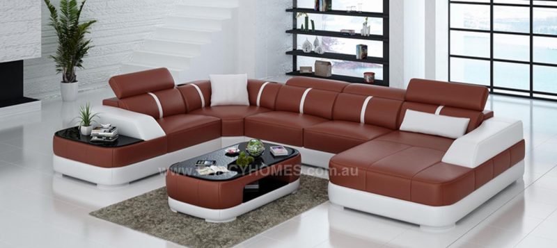 Fancy Homes Sofia modular leather sofa with built-in side table