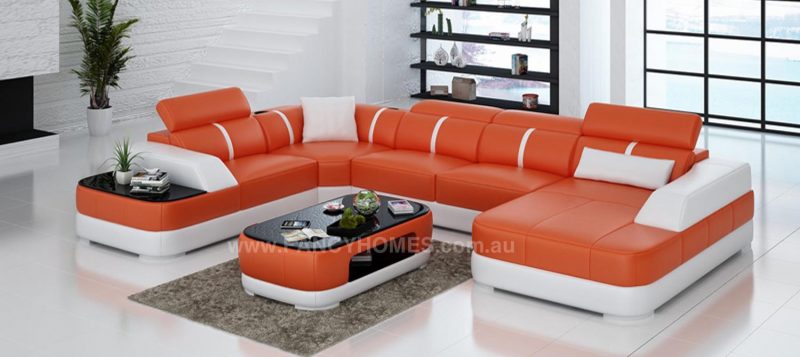 Fancy Homes Sofia modular leather sofa in orange and white leather