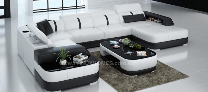 Fancy Homes Sofia modular leather sofa in white and black leather