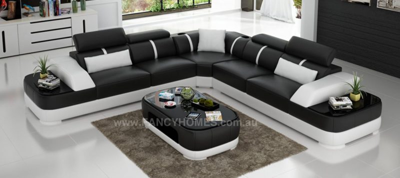 Fancy Homes Sofia-B corner leather sofa in black and white leather