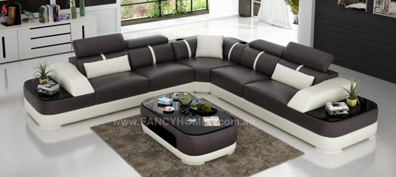 Fancy Homes Sofia-B corner leather sofa in brown and white leather