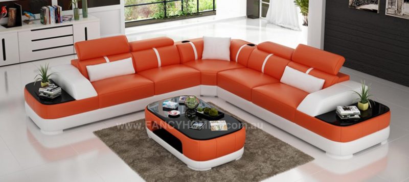 Fancy Homes Sofia-B corner leather sofa in orange and white leather