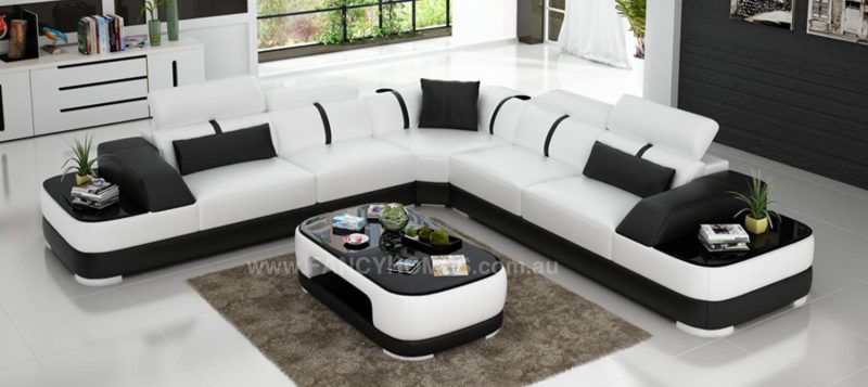 Fancy Homes Sofia-B corner leather sofa in white and black leather