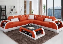 Fancy Homes Tobia-B corner leather sofa in orange and white leather