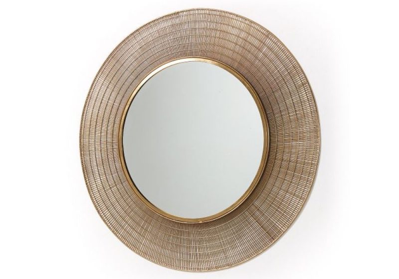 round mirror in metal rods