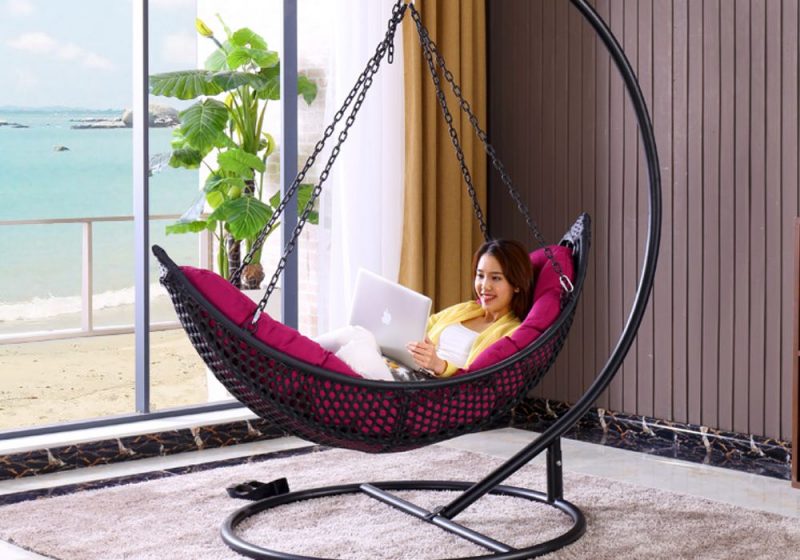 Fancy Homes BP906-B hanging chair, hanging chairs features wicker basket and aluminium frame