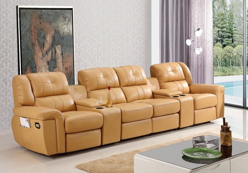 Fancy Homes Castor recliner leather sofa in beige leather with manual or electrical recliners