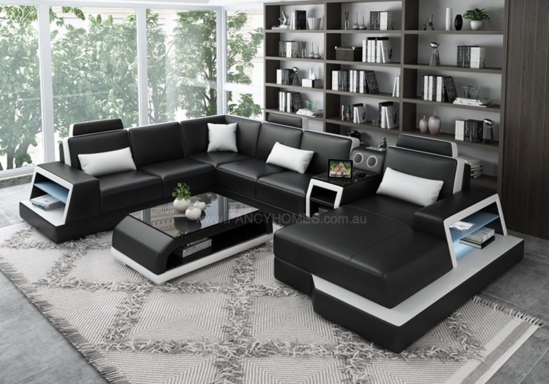 Fancy Homes Beverly Modular Leather Sofa in Black and White Leather