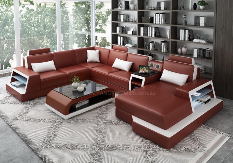 Fancy Homes Beverly Modular Leather Sofa in Red and White Leather