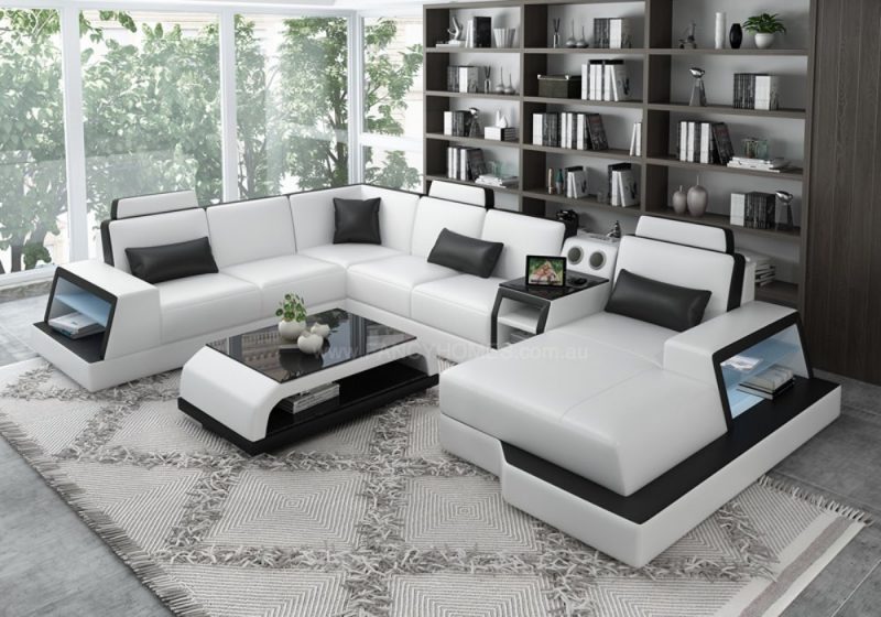 Fancy Homes Beverly Modular Leather Sofa in White and Black Leather