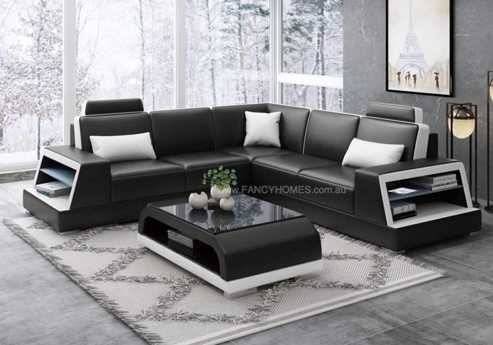 Beverly B Corner Leather Sofa, Black And White Leather Couch