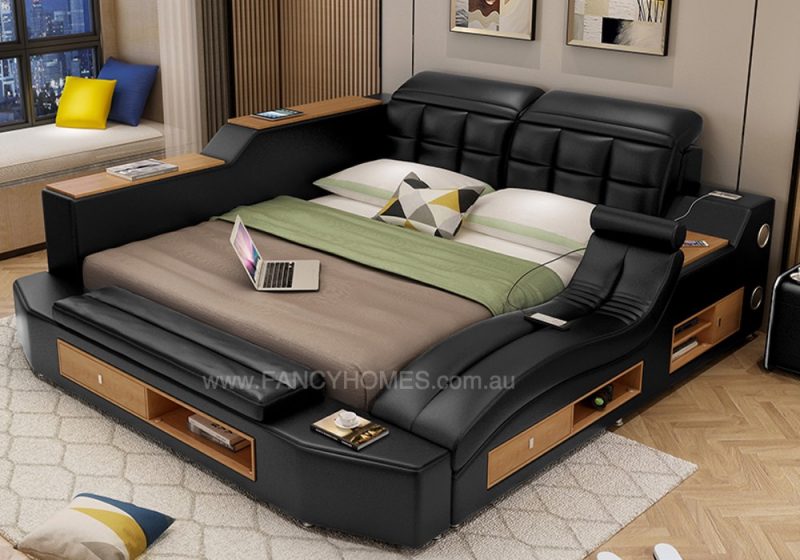 ella leather bed frame black