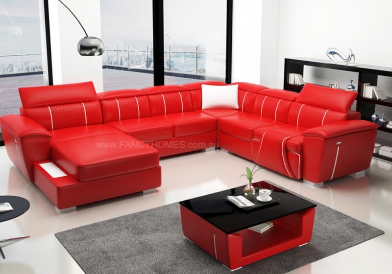 Fancy Homes Apollo Recliner Modular Leather Sofa in Red and White Leather