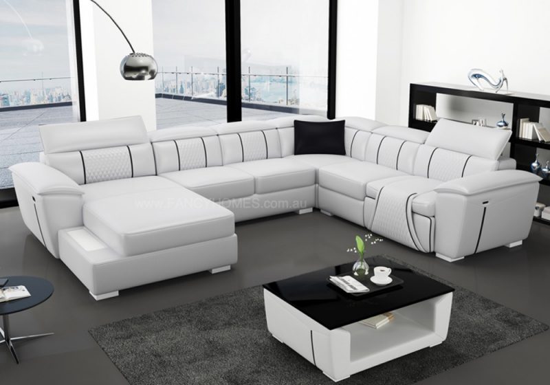 Fancy Homes Apollo Recliner Modular Leather Sofa in White and Black Leather