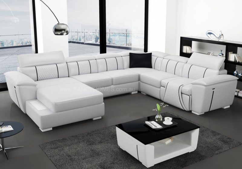 Fancy Homes Apollo Recliner Modular Leather Sofa in White and Black Leather