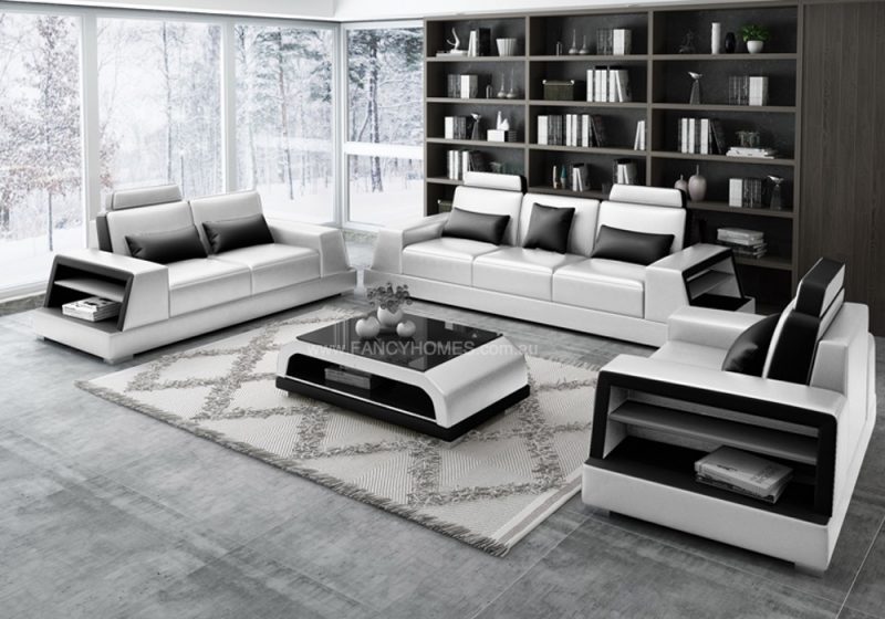 Fancy Homes Beverly-D Lounges Suites Leather Sofa in the white and black leather