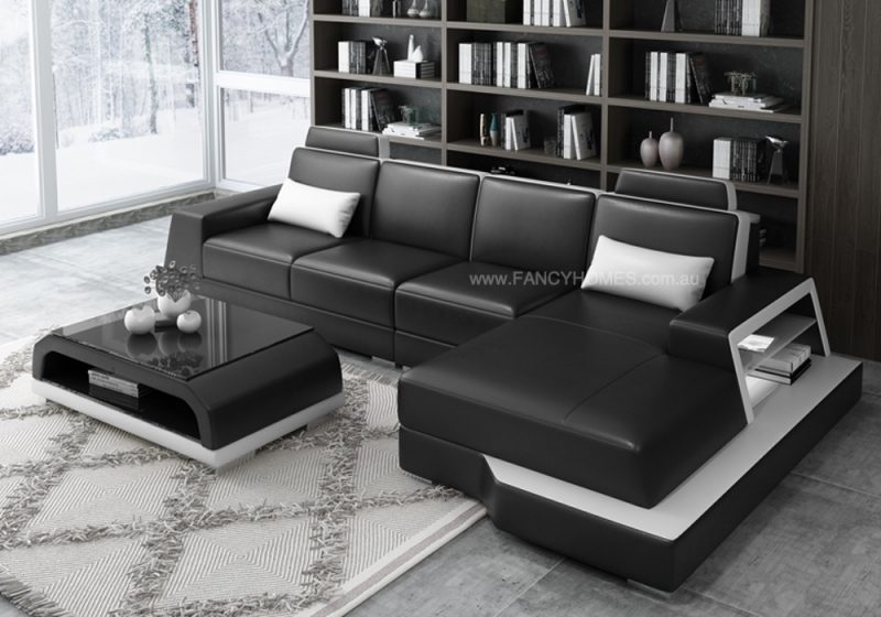 Beverly-c Chaise Leather Sofa in black and white