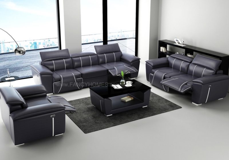Fancy Homes Apollo-D Recliner Lounges Suites Leather Sofa in Black and White Leather