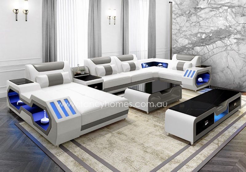 Fancy Homes Razzo modular leather sofa in white and grey leather