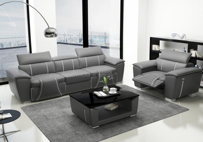 Fancy Home Apollo-D Recliner Lounges Suites Leather Sofa in Grey and White Leather