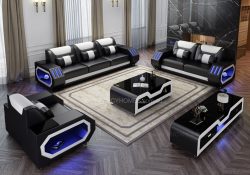 Fancy Homes Razzo-D Lounges Suites Leather Sofa in Black and White Leather