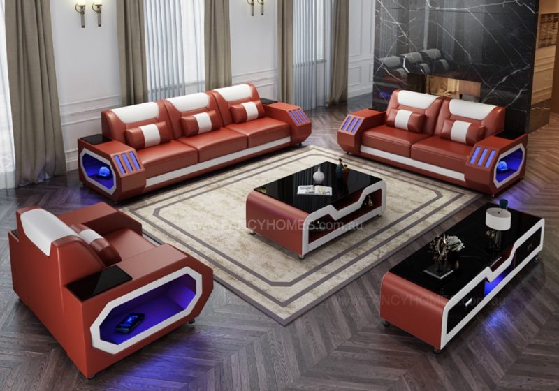 Fancy Homes Razzo-D Lounges Suites Leather Sofa in Red and White