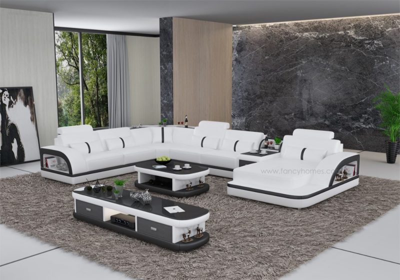 Fancy Homes Gianni modular leather sofa in white and black leather