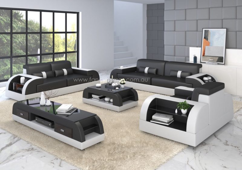 Fancy Homes Arco-D lounges suites leather sofa in black and white leather