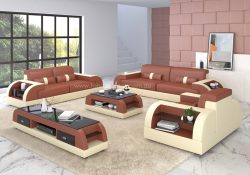 Fancy Homes Arco-D lounges suites leather sofa in dark red and beige leather