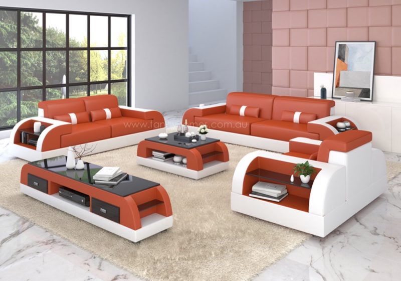 Fancy Homes Arco-D lounges suites leather sofa in orange and white leather