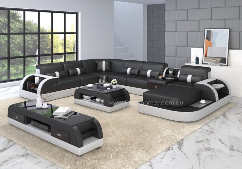 Fancy Homes Arco modular leather sofa in black and white leather