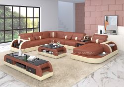 Fancy Homes Arco modular leather sofa in dark red and beige leather