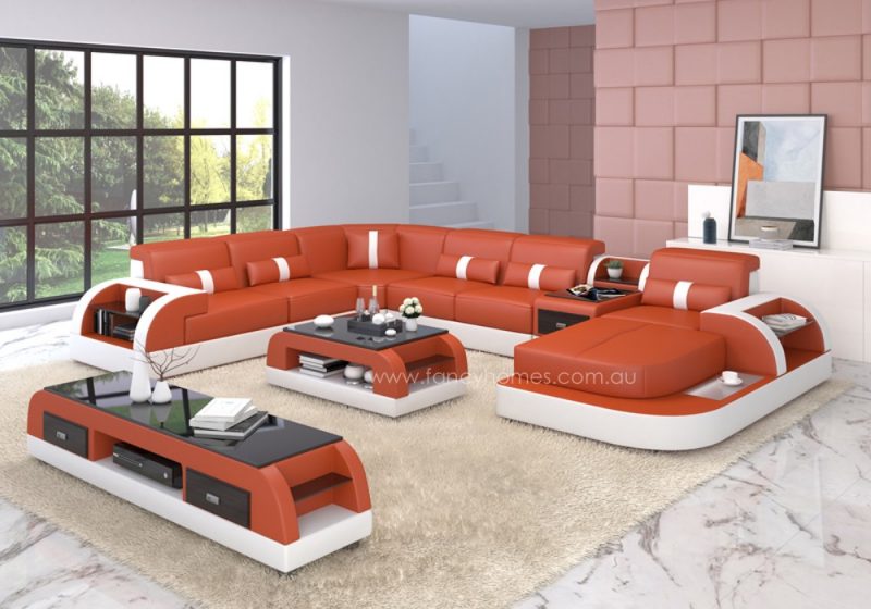 Fancy Homes Arco modular leather sofa in orange and white leather