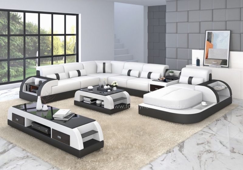 Fancy Homes Arco modular leather sofa in white and black leather