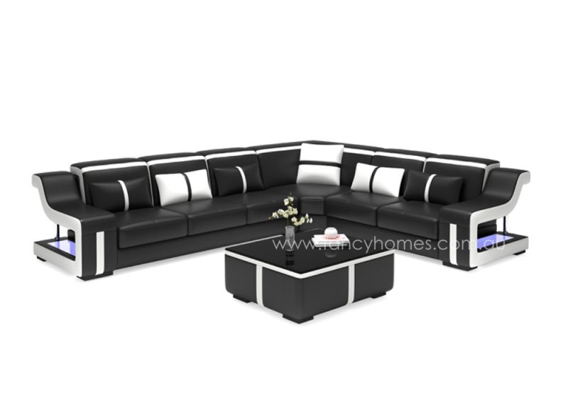 Fancy Homes Gabriel-B corner leather sofa in black and white leather