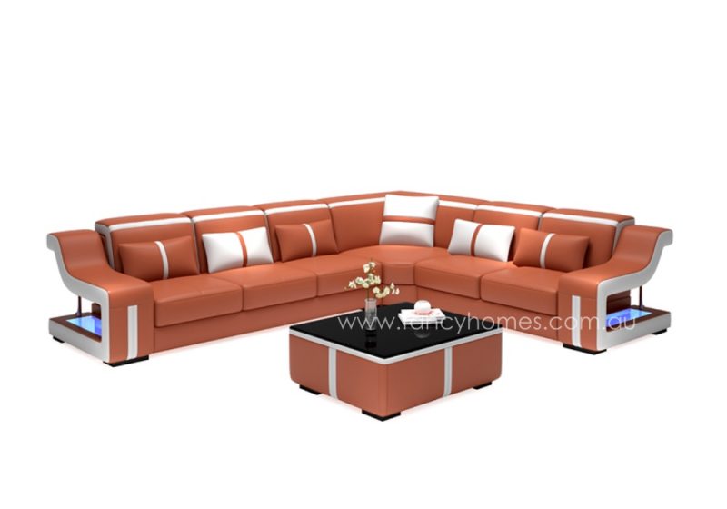 Fancy Homes Gabriel-B corner leather sofa in orange and white leather