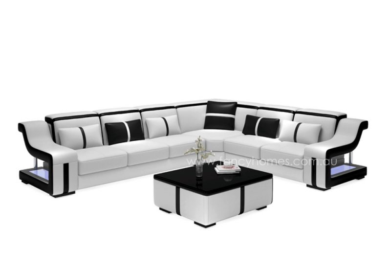 Fancy Homes Gabriel-B corner leather sofa in white and black