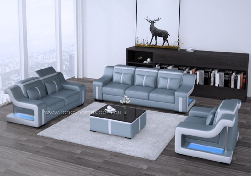 Fancy Homes Gabriel-D lounges suites leather sofa in blue and white leather