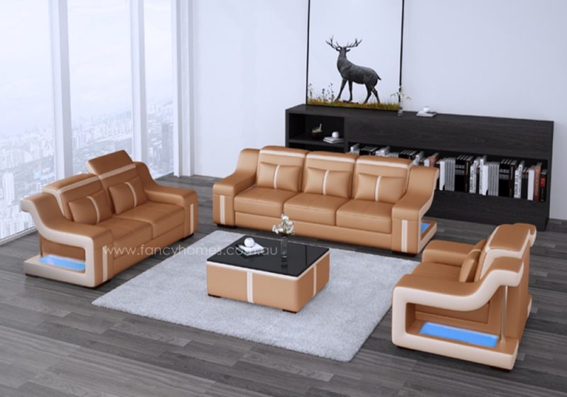 Fancy Homes Gabriel-D lounges suites leather sofa in gold and beige leather