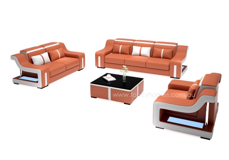 Fancy Homes Gabriel-D lounges suites leather sofa in orange and white leather