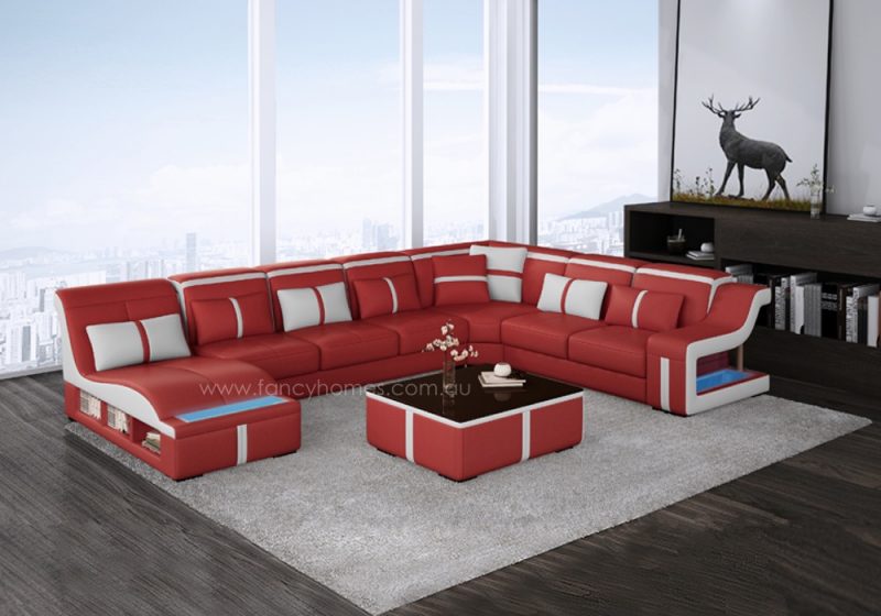 Fancy Homes Gabriel modular leather sofa in red and white leather