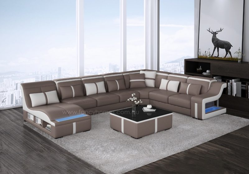 Fancy Homes Gabriel modular leather sofa in tan and white leather