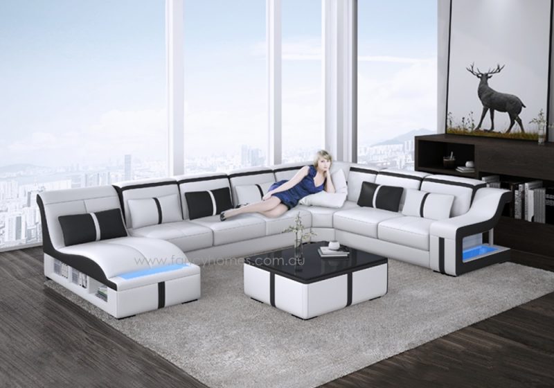 Fancy Homes Gabriel modular leather sofa in white and black leather