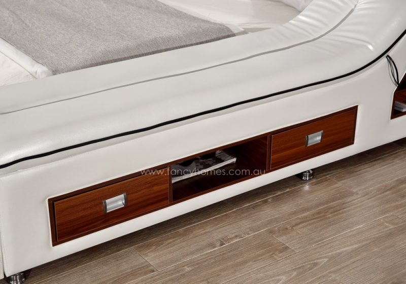 The drawers and storages on Fancy Homes Karina multifunctional Italian leather bed frame