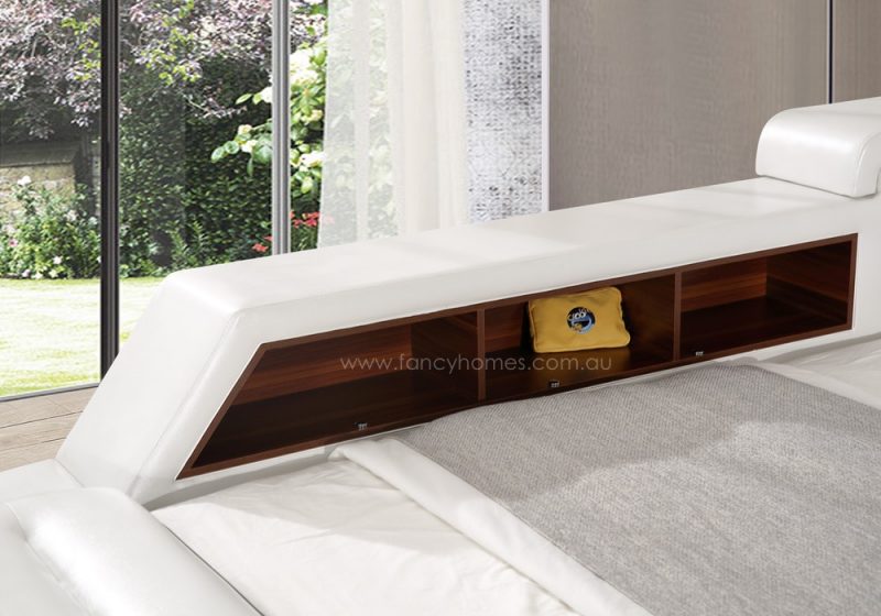 The side storages on Fancy Homes Karina multifunctional Italian leather bed frame