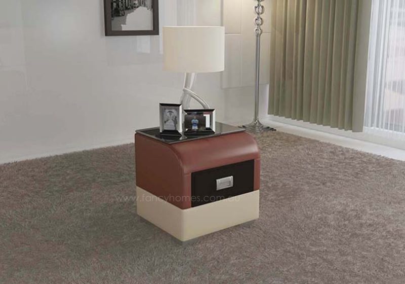 Fancy Homes NS9901 bedside table in dark red and beige