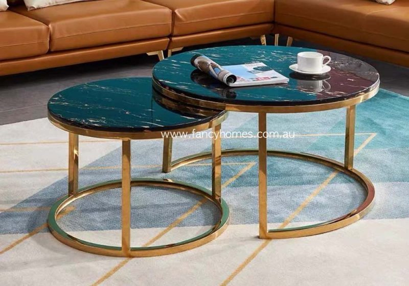 Fancy Homes Chelsea Marble Top Coffee Table Golden Base Oriental Black Top