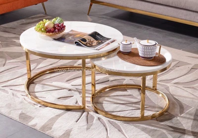 Fancy Homes Chelsea Space-saving Chelsea Marble Top Coffee Table Set with Stainless Steel Base