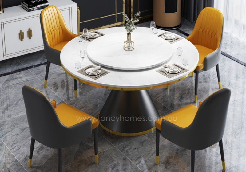 Fancy Homes Cleo round marble top 4 chair dining set